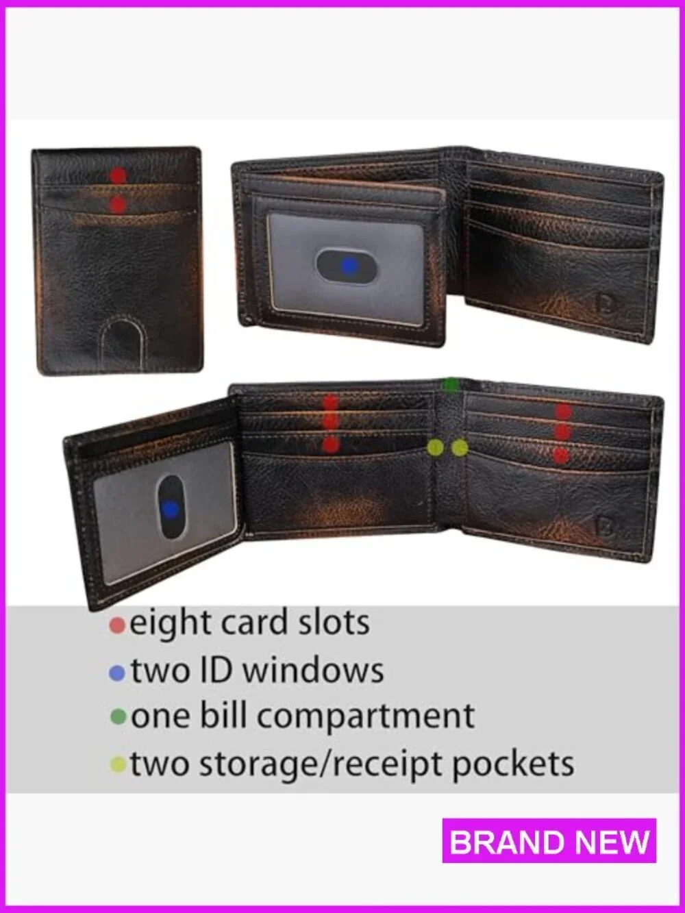 Slim RFID Bifold Wallet Genuine Leather Minimalist Men's Accessory Patriotic